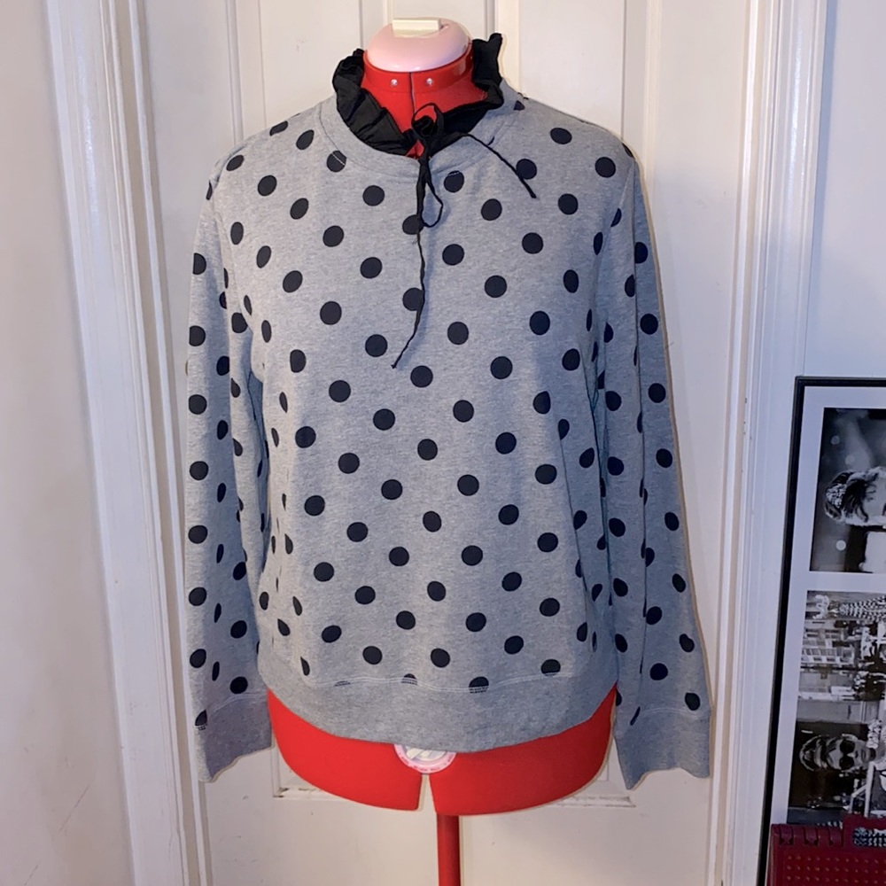 Halogen Polka Dot Ruffle Collar Sweatshirt